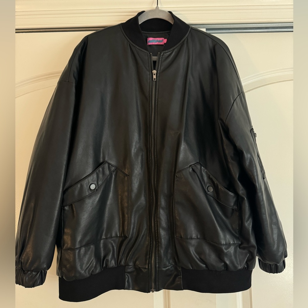 Edikted Oversized Bomber Leather Jacket